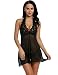 alisena Women Lingerie See Through Halter Neck Lace Patchwork with G-String Babydoll Sleepwear Black
