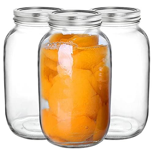 Peohud 3 Pack 64oz Large Mason Jars, Wide Mouth Mason Jars with Airtight Lids and Band, Half