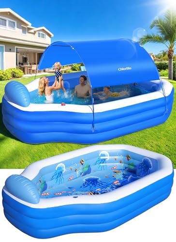 ChlorBlu Piscine Gonflable avec Auvent, 300x190x55cm Grande Piscine Gonflable Adultes, Piscine Rectangulaire Résistantes avec Sièges, Piscine Familiale pour Jardin, Swimming Pool pour Extérieur