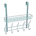 NEX Upgrade Over The Door Hook Shelf Organizer 5 Hooks with Basket Storage Rack for Coats & Towels (Auqa Blue)
