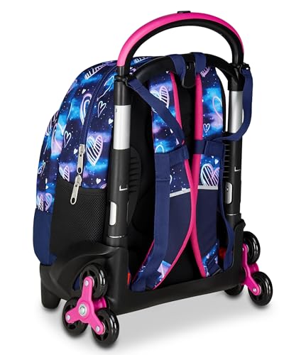 Seven School Trolley Flex 3 Wheels, Fuchsia Violet, Backpack with Detachable Trolley 31 L, with PC Pocket, Bottle Pocket, Multipurpose Middle and Upper School, Girl Backpack