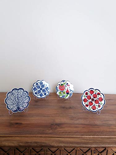 Ayennur Turkish Decorative Plates Set of 4-5.12" Multicolor Handmade Ceramic Ornament for Home&Office Wall Decors - Thumbnail 5
