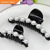Werrox Hot Elegant Women Pearl Crystal Hair Clip Rhinestone Hairpin Claw Clamp 2 Sizes | Model HRPN - 2244 | Small