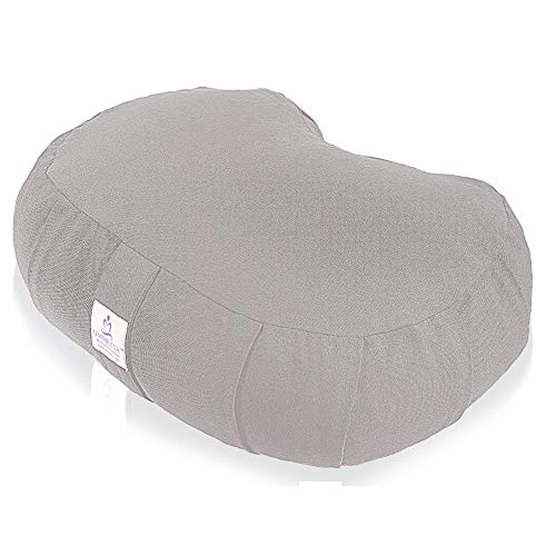 OMMETTA Beansprout Meditation Cushion – Natural and Organic Filled Yoga Pillow with Removable Machine Washable Cover [5 Colors – Round, Crescent] (Beansprout Crescent – Gray, Beansprout Crescent)