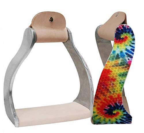 Showman Barrel Racing Show Holographic Rainbow Tie Dye Twisted Angled Saddle Aluminum Stirrups