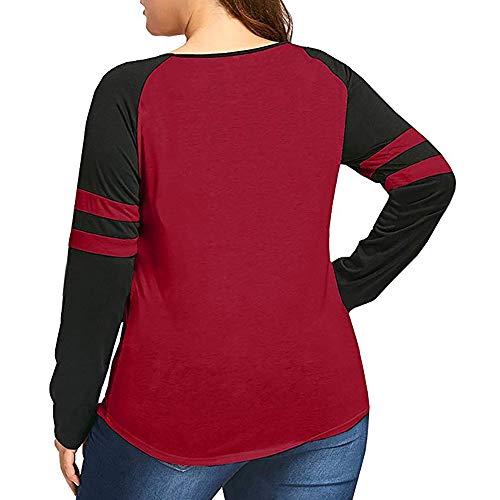 Realdo Womens Deep V Neck T-Shirt,Sexy Plus Size Contrast Color Pullover Tops Shirt(X-Large,Red) - Thumbnail 2