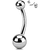 OUFER Titanium Belly Button Rings, Gold Belly Rings, Internally Threaded Navel Piercing Jewelry, Long Belly Piercing Jewelry, Curved Barbell, Belly Rings For Women Men