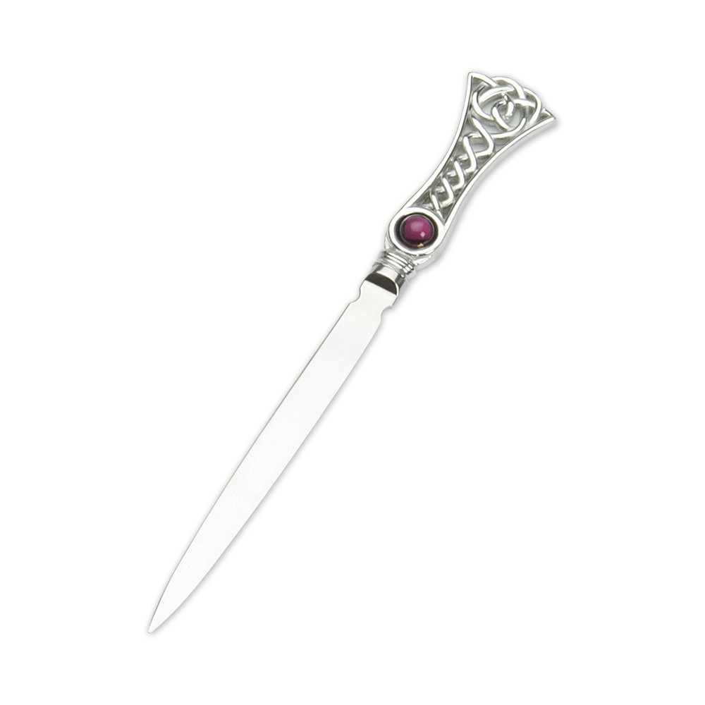 Edwin Blyde & Co Ornate Celtic Weaver Design with Glass Amethyst Stone Pewter Handle/Stainless Steel Blade Letter Opener