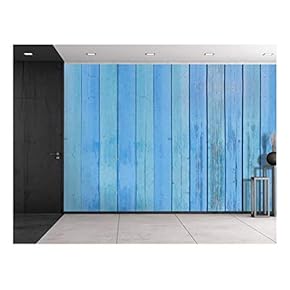Ocean Blue and Sky Blue Wood Panels Alternating Along a Wall - Wall Mural, Removable Sticker, Home Decor - 66x96 inches