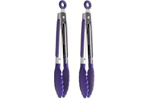 2pcs 7 Inch Kitchen Tongs Set With Stainless Steel Silicon Handles And Nylon Tips, Heat Resistant Non-Stick Mini Locking Food