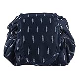 Lazy Portable Makeup Bag Large Capacity Waterproof Travel Cosmetic Bag Quick Easy Pack Round Travel Toiletry Bag Perfect for Storage Pretty Fashion Pattern Drawstring Bag (Deep blue)