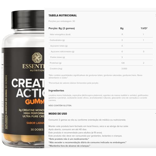 Creatina Creatine Action Gummy sabor Laranja - Essential Nutrition