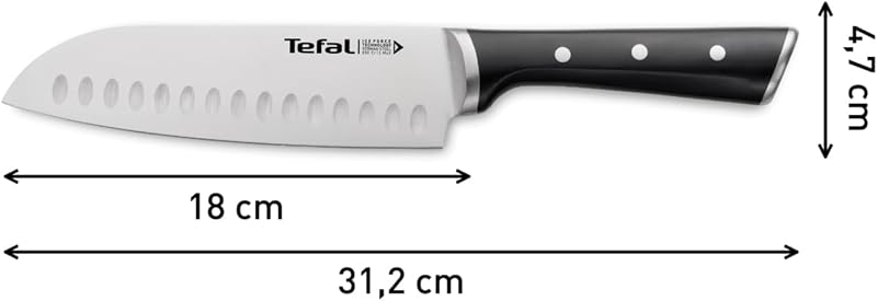 Tefal Ice Force – Faca Santoku 18 cm | Aço inoxidável alemão, tecnologia de força de gelo -120°C, corte preciso, cabo rebitado, resistente à corrosão e à máquina de lavar louça