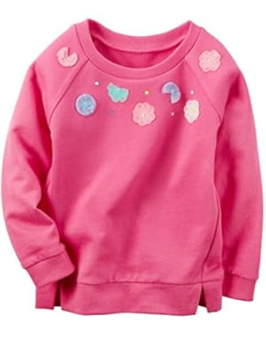 Girl's Long Sleeve Embellished French Terry Pullover; Pink (3T)