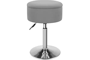 KKTONER Velvet Round Vanity Stool with Storage Height Adjustable Makeup Chair with Swivel Base Non-Slip Small Vanity Stool for Spa Salon Dressing Room Bedroom (Gray)