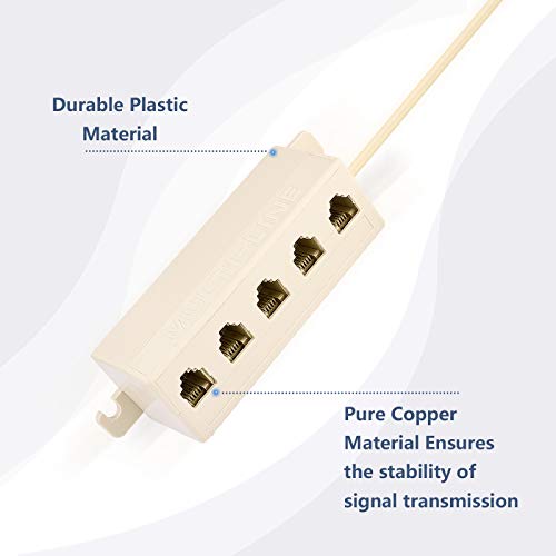 Phone Jack Splitter, RJ11 6P4C Male to 5 Female Outlet Phone Line