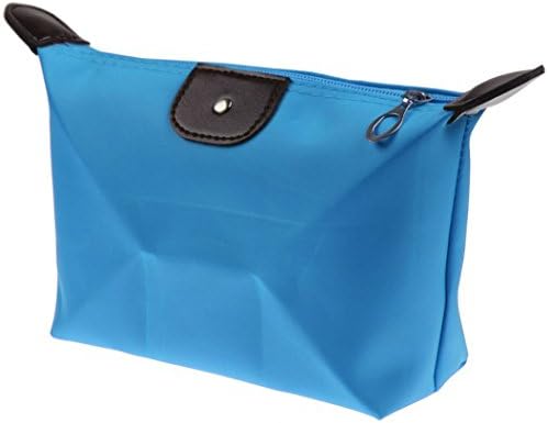 KiraShan - Small Nylon Zipper Cosmetic Travel Bag Case Organizer Storage Hand Bag - Great for Travel Gym School Supplies Home Make Up Crafts (Light Blue)