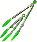 70% OFF!! Aarcho Kitchen - Silicone Food Tongs w/ Built-in Stand, 2-pack (9 in & 12 in), Stainless Steel, Ergonomic Design w/ Locking Feature. Kitchen, Bbq, Frying, Serving and More! (Apple Green)