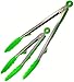 70% OFF!! Aarcho Kitchen - Silicone Food Tongs w/ Built-in Stand, 2-pack (9 in & 12 in), Stainless Steel, Ergonomic Design w/ Locking Feature. Kitchen, Bbq, Frying, Serving and More! (Apple Green)