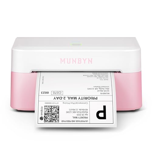MUNBYN Bluetooth Etikettendrucker DHL, Label Printer 4x6, Labeldrucker Thermodrucker für Shopify, Etsy, Amazon, DHL, Evri, DPD, UPS, FedEx, 403B, Rosa