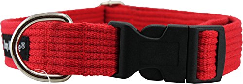 Cotton Web Adjustable Dog Collar 4 Sizes Red (Large: Neck 16"-23"; Width 1")