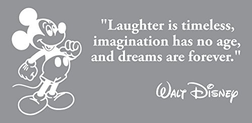 Laughter is Timeless Wall Decal: Walt Disney Quotes Decal is a Vinyl Wall Decal Displaying a Disney Quotes Wall Decals. This famous quotes includes an image of Mickey Mouse-WHITE Laughter is Timeless Wall Decal: Walt Disney Quotes Decal is a Vinyl Wall Decal Displaying a Disney Quotes Wall Decals. This famous quotes includes an image of Mickey Mouse-WHITE