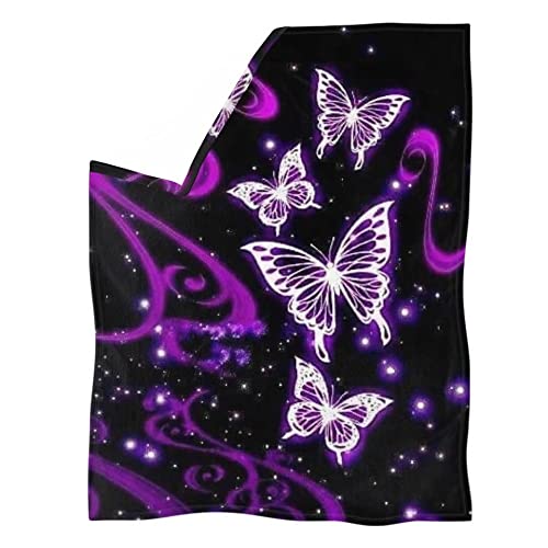 chaqlin Purple Butterflies Throw Blanket for Kids Ladies Girls,Butterflies Bed Couch for Women Sofa Blankets,Lightweight Travelling Camping Throw Bedding Couch,Size Small