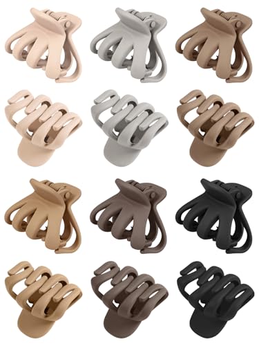 Kavya 12 Pcs Small Claw Clips Octopus Hair Clips for Fine Hair Non Slip Plastic Claw Grip Hair Claw Clips Women Mini Hairstyling Accessories for Women Girls