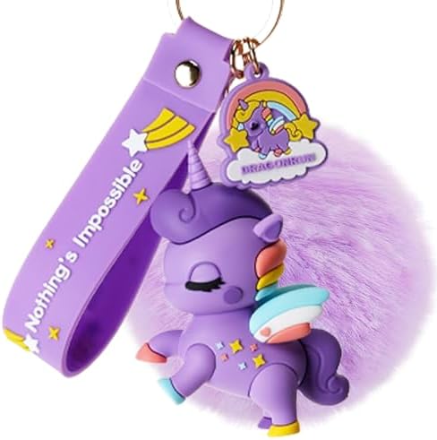 Xerial Cute Pink Cat and Unicorn Keychain, Kawaii Rainbow Wristlet
