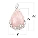 3 PCS Rose Quartz Crystal Pendant Natural Teardrop Gem Charm Bulk for Jewelry Making