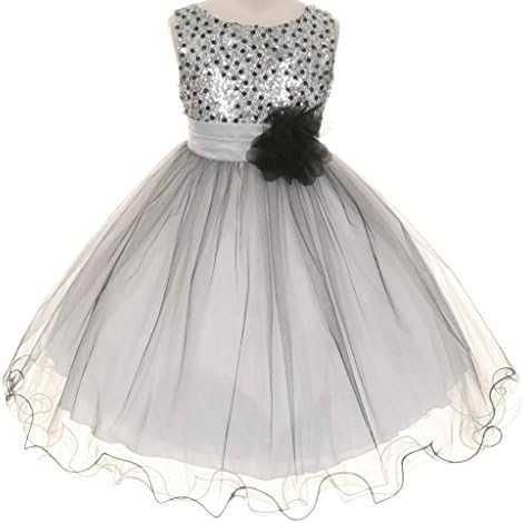 BNY Corner Big Girls Flower Girls Dress Sequin Beaded Dress Silver Baby S-XL Girls 2-14