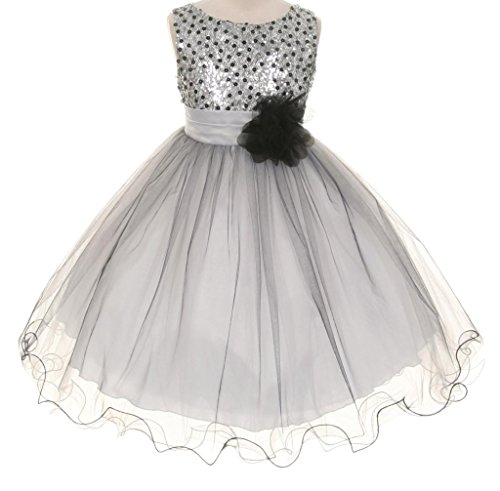 BNY Corner Big Girls Flower Girls Dress Sequin Beaded Dress Silver Baby S-XL Girls 2-14