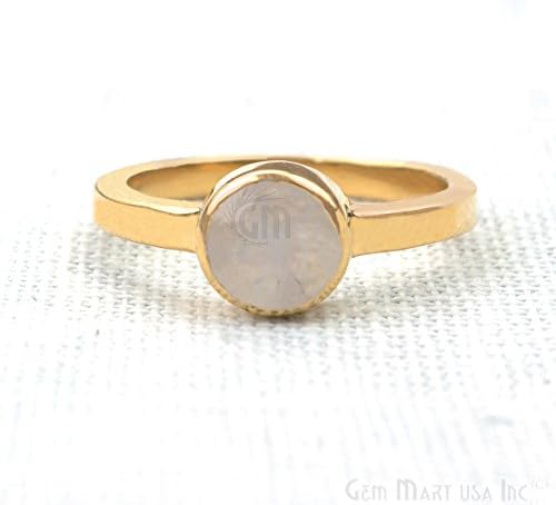 24k Gold Plated Rainbow Moonstone Single Stone Solitaire Gemstone Ring, Choose Ring Size(GPRM-12007) (8 US/Canada)