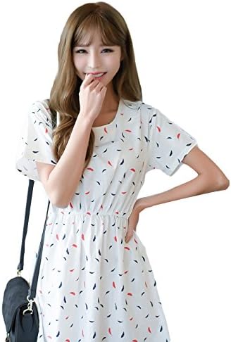 Amazon レディース ワンピース プリント羽根 フェザー柄プリント ラウンドネック半袖 ａライン 森ガール ホワイトs コート ジャケット 通販