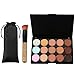 Vtrem 15 Colors Contour Palette Kit Camouflage Concealer Palette Professional Contour Eyeshadow Face Cream Makeup Foundation Kit Combination with Powder Brush for Professional and Daily Use