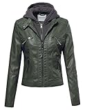 Women's Faux Leather Rider Jacket with Detachable Hood