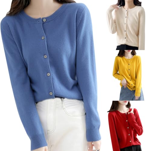 Womens Cardigans, Cardigans for Women UK Long Sleeve Crewneck Button Down Knit Jumpers Lightweight Soft Casual Open Front Sweaters M