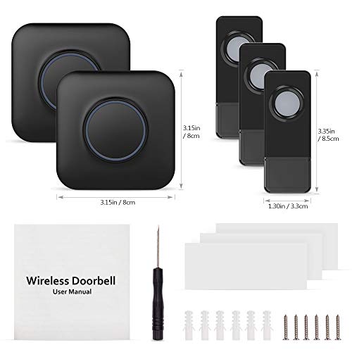 Wireless Doorbell Chime,BITIWEND Wireless Door Bell,Waterproof Cordless Door Chime Kit with 1000ft Range, 52 Ringtones,4 Level Volume,LED Indicator Door Bell,3 Push Buttons & 2 Receivers