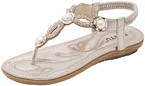 Women Flip Flops, Mosunx(TM) Bohe Rhinestone Fashion Flat Casual Sandals Beach Shoes (42(US:10), Gold C)