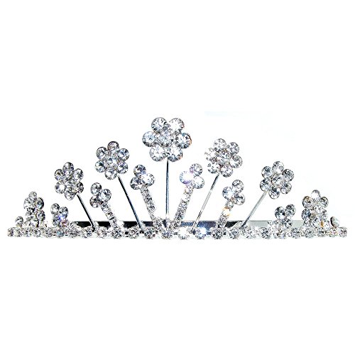 GirlPROPS(R) 1 3/8 X 4 Motif On Full Tiara with Combs, Crystal Rhinestones!, in Crystal with Silver Tone Finish