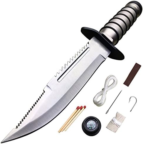 Durable Design Outdoor Adventure Knife with Saw Teeth and Basic Equipment Survival Gear Good for Emergency Situation, Fishing, Camping, Hunting, Traveling, Cooking, Cutting etc.