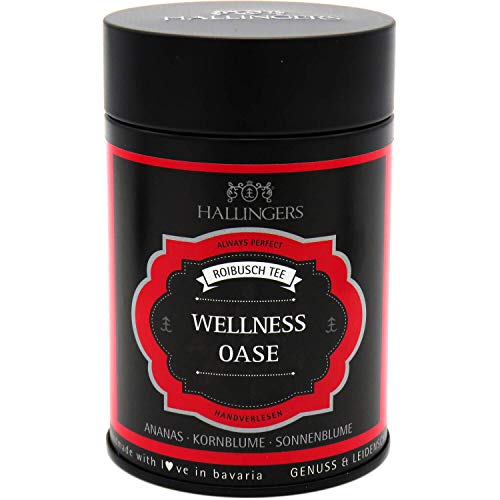 Hallingers Wellness Oase - Loser Roibusch-Tee/Rooibos mit Ananas, Kornblume & Sonnenblume (Dose) - Geschenkideen Weihnachten & Geschenke Adventskalender | Geburtstag Glückwunsch Genesung Danke Glückwü – Bild 3