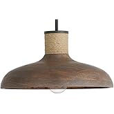 Capital Lighting 340312YG Jacob Rustic Wood Bell Pendant, 1-Light 100 Watts, 9" H x 17" W, Grey Wash/Iron Silk