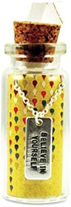 Charm with 16-18 Inch Sterling Silver Chain Luck Feather "Believe in Yourself" Message in a Bottle