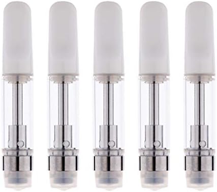 5 Pack 0.5 / 1ML Ceramic Wickless Cartridge Thick O-i-l & D-i-s-t-i-l-l-a-t-e For C-C-E-L-L (0.5ML, White)