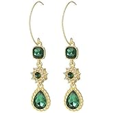 DIAMANTIO Gold Dangle Earrings with Emerald Green Crystals & Cubic Zirconia – 18K Gold Plated Elegant Triple Drop Statement Earrings for Women, Formal Party Jewelry