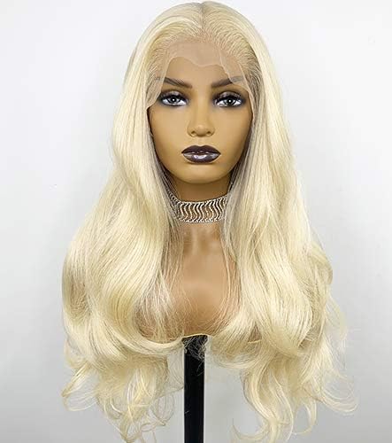 Long Fashion Blonde Lace Wig 613 Color Futura Fiber 13X6 Glueless Long Natural Wavy Middle Part Synthetic Lace Front Wigs For Women Half Hand Tied Japanese Futura Heat Resistant 22 Inch Daily Use - Image 3