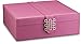 Glenor Co Jewelry Box Organizer for girls - 28 Section - Modern Buckle Closure, Large Mirror & 2 Trays for Women & Teens - For Earring Ring Necklace Bracelet & Watch - Leather Design - Pink