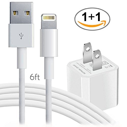iPhone Long Charging Cord - 6FT Lightning Data Sync Cable with AC USB Wall Brick Charger Travel Power Plug Outlet Adapter - White Cube for iPhone X 8 8Plus 7 6 6S 5 SE Plus Models iPod iPad and More