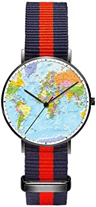 Personalized Cute Watch, Popular Multicolor Stripe Band Watches Fashion Analogue Waterproof Wrist Watch for Kids - CanisTo World Map Watch